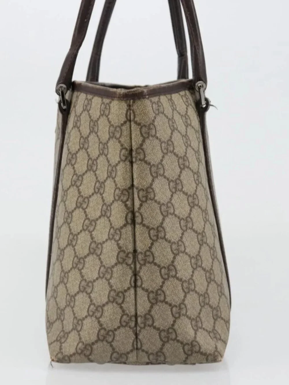 GUCCI GG Supreme Tote Bag PVC Beige Silver 114595 Auth 187099